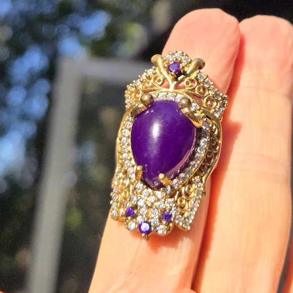 Sugilite Topaz & Amethyst Sterling & Gold Ring Sz6.75 - Picture 4 of 10